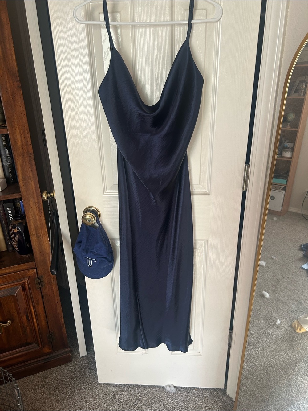 ASOS Navy Satin Cowl Neck Midi Slip Dress